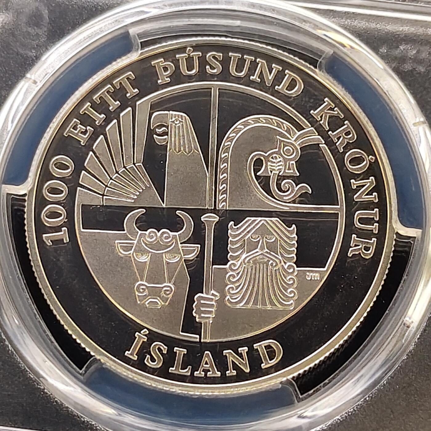 【全场包邮】纯粹捡漏拍487场（免费代拍第24场） 冰岛2000年1000克朗埃里克森到达美洲1000周年精制纪念银币-PCGS PR67 DCAM