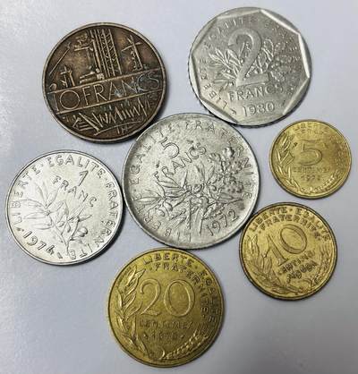 文馨钱币收藏第 285 场，【 长期接收代拍品】银币，评级币，散币场 - 好品法国 5 分--10 法郎 7 枚套