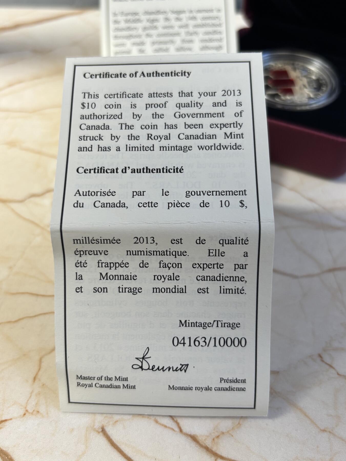 第186期拍卖 加拿大2013年蜡烛彩色纪念银币，9999银，15.87克，发行10000枚