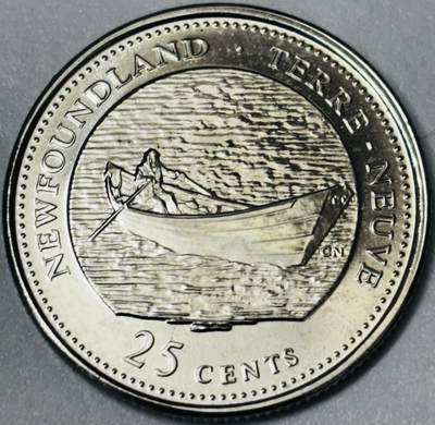 文馨钱币收藏第 285 场，【 长期接收代拍品】银币，评级币，散币场 - 全新加拿大 1992 年纽芬兰 25 分纪念币