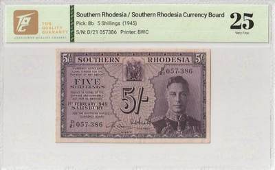 【礼羽收藏】🌏世界钱币拍卖第116期 - 1945罗德西亚5先令，背面有字迹