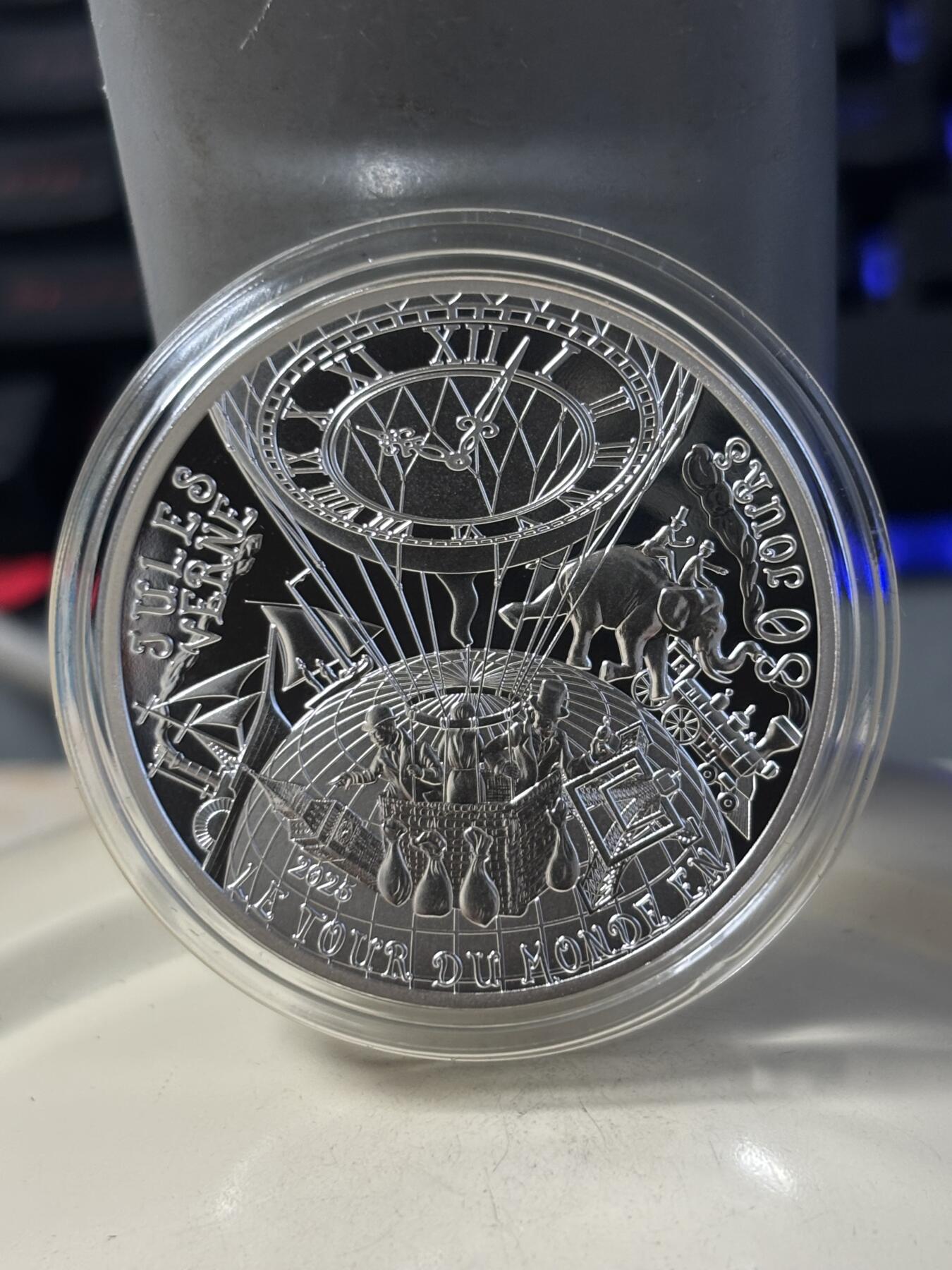 第186期拍卖 法国2025年儒勒凡尔纳120周年环游世界80天10欧纪念银币，999银，22.2克，发行2500枚