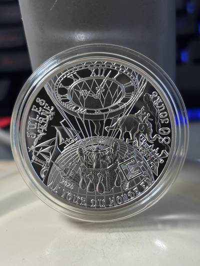 第186期拍卖 - 法国2025年儒勒凡尔纳120周年环游世界80天10欧纪念银币，999银，22.2克，发行2500枚