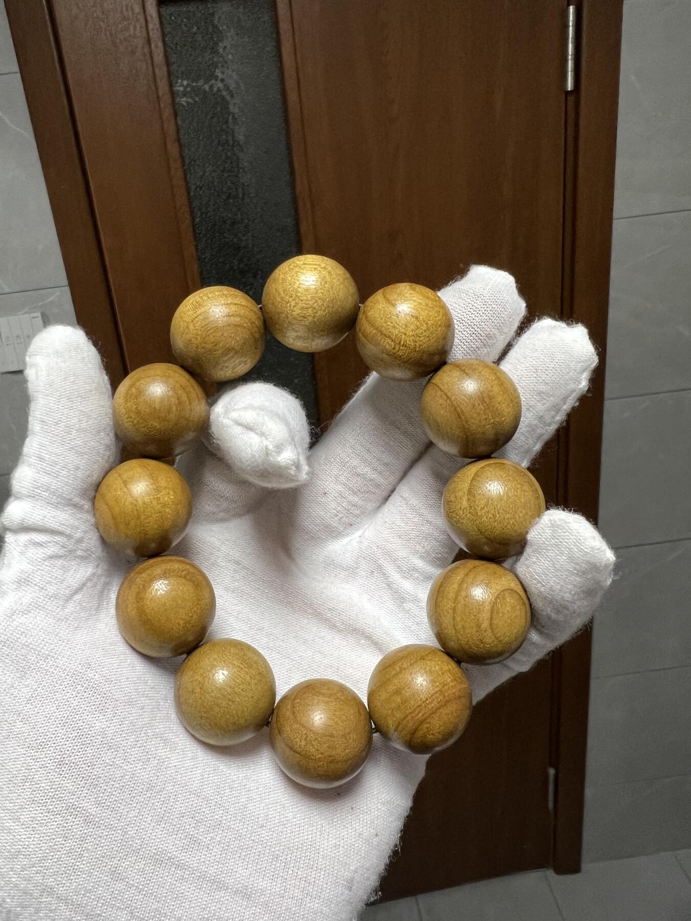 零元拍：W1-4 金丝楠圆珠珠手串，20MM 金丝满满，满荧光，满手留香