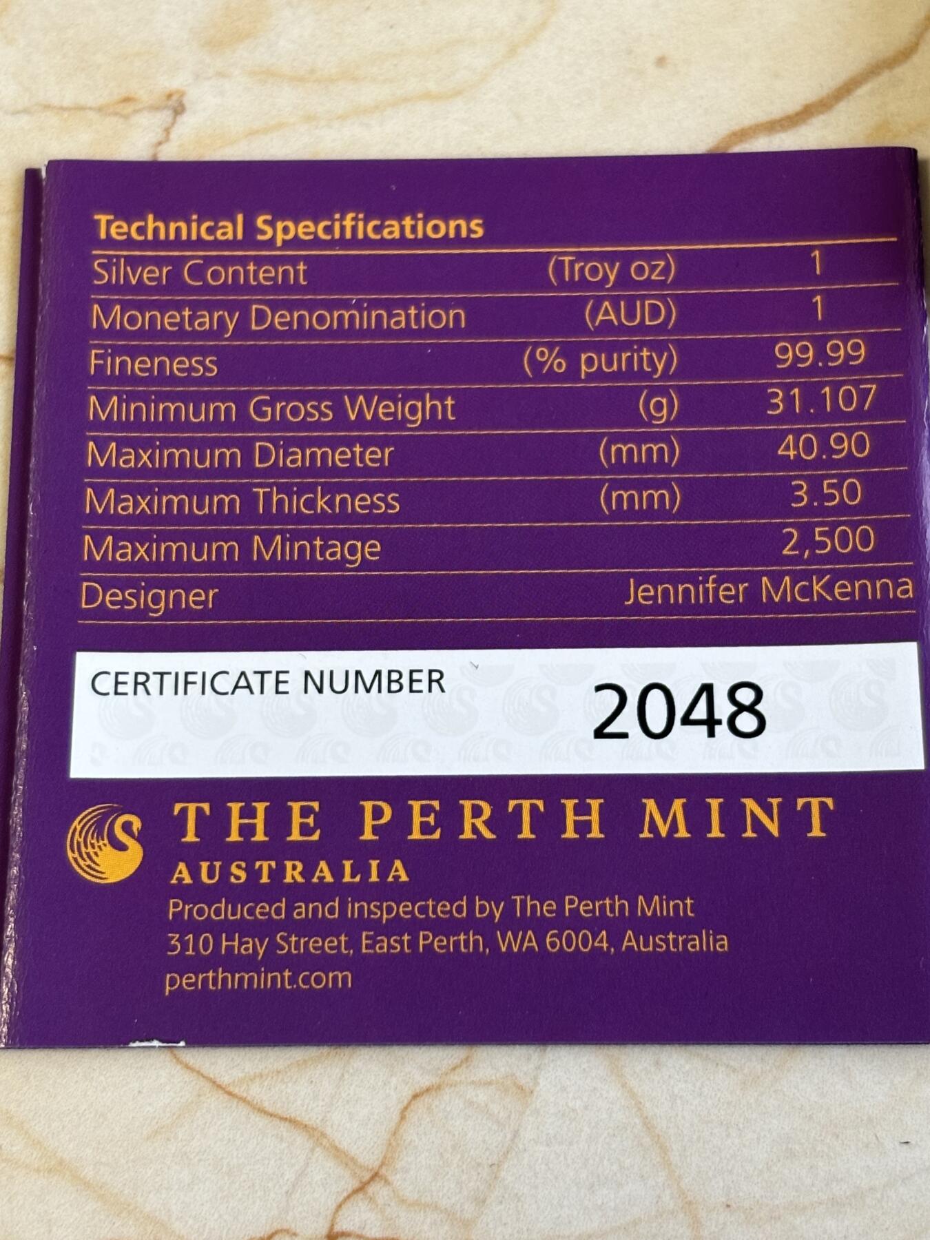 第186期拍卖 澳大利亚2020年双龙戏珠1盎司精制纪念银币，9999银，发行2500枚