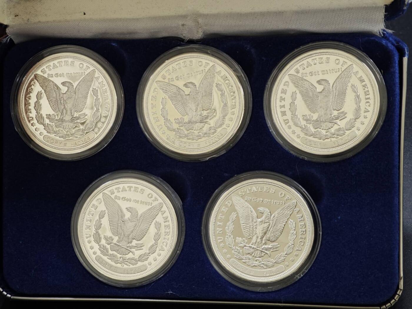 【淘币小摊】实时拍第八百三十拍   银币套币场   满百包邮可预留二周 每周一统一发货   美国摩根特年精制镀银纪念章5枚