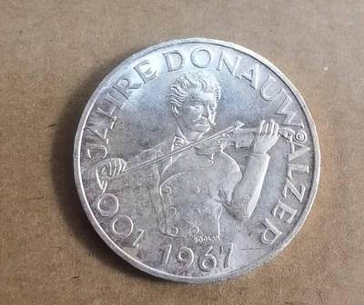 第184期拍卖 - 奥地利1967年"蓝色的多瑙河"百年50先令20克纪念银币90%银，【银价252】