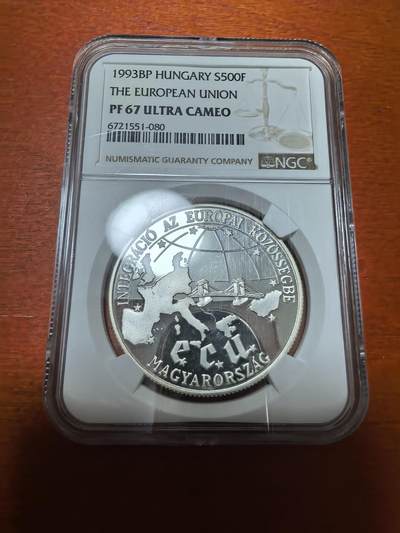长老汇蛇年精选第八十二场拍卖 -  1993匈牙利欧盟500弗林特精制银币，NGC PF67UC，唯二亚军，更高1枚