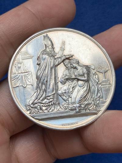 《竞宝斋》第448场 周日，周一，2场连拍 （全场包邮） - 法国1895年结婚纪念银章 大版 41.2MM 31.5g 丰饶角银标边铭