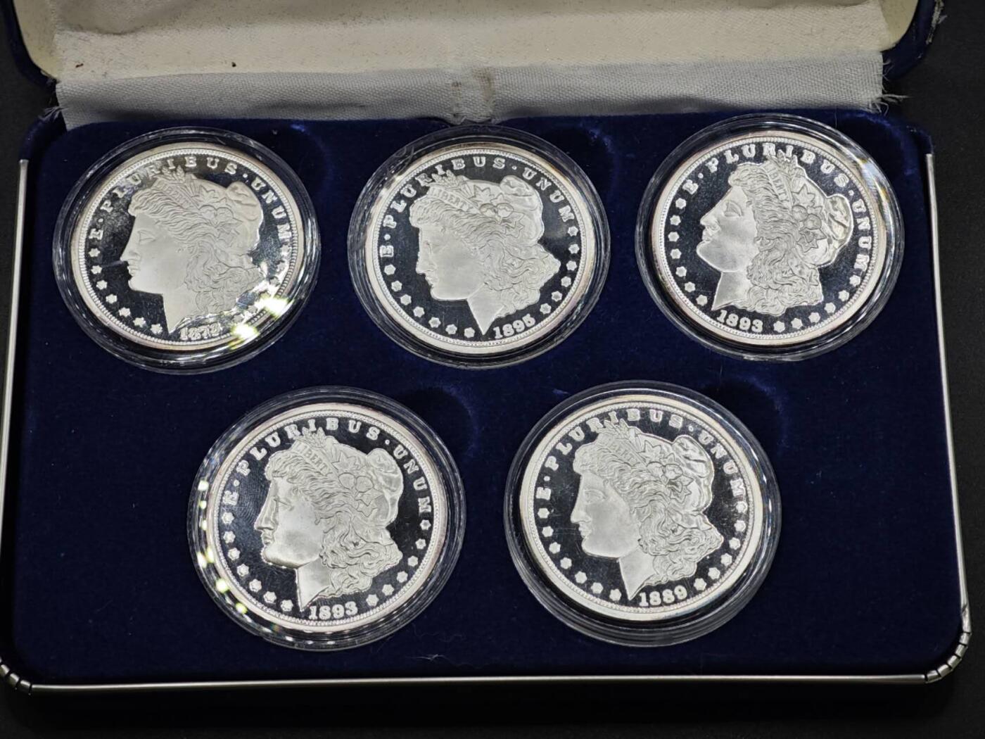 【淘币小摊】实时拍第八百三十拍   银币套币场   满百包邮可预留二周 每周一统一发货   美国摩根特年精制镀银纪念章5枚