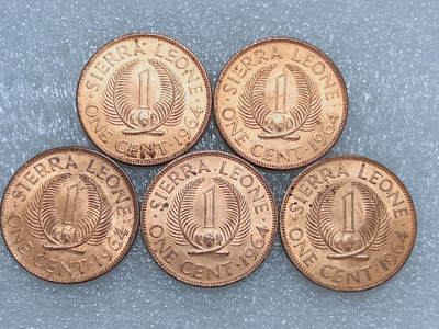 第一海外回流一元起拍收藏 散集专场  第276期 - 塞拉利昂1964年1分铜币 5枚 原光品