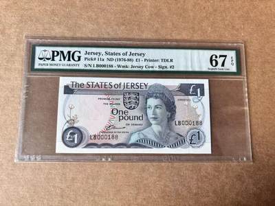 【Blue Auction】世界纸币精拍第763期——18级TOP拍卖/信誉/品质/专业/高效💫 - 【188小号 倒置号】泽西 1976-88年1镑 高冠女王 PMG67EPQ 