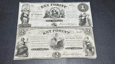 《外钞收藏家》第五百九十四期（畅拍场）（本平台长期征集拍品、欢迎藏友们联系合作） - 1852年匈牙利1和2福林 2张一起 非全新 品相如图