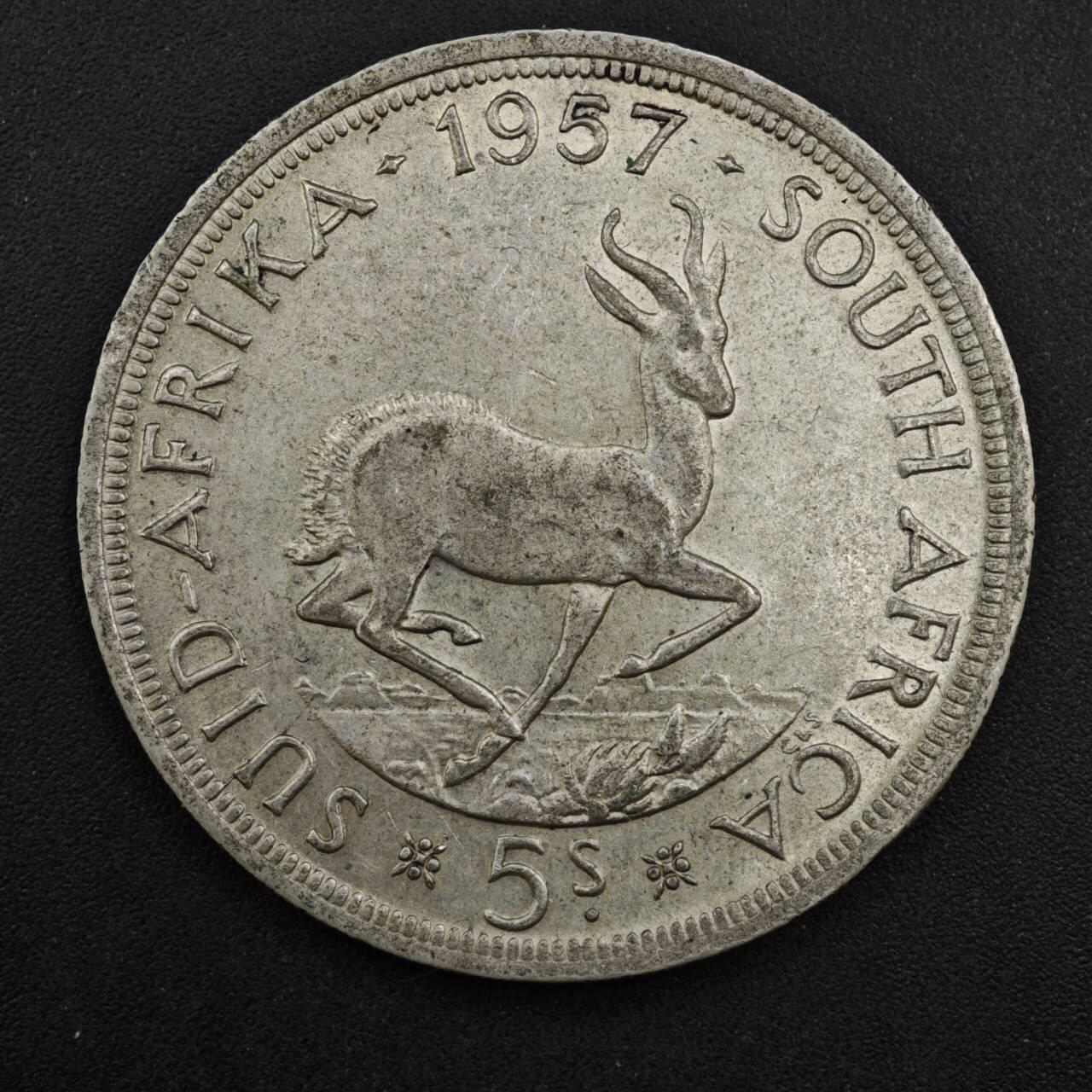 【淘币小摊】实时拍第八百三十拍   银币套币场   满百包邮可预留二周 每周一统一发货   南非1957年伊丽莎白二世5先令羚羊银币28.2克500银银价197