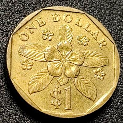 泉币菌-第147场-精品福利场 - 低盾卓锦万代兰胡姬花兰花 1995年 新加坡1圆黄铜硬币22mm6.3