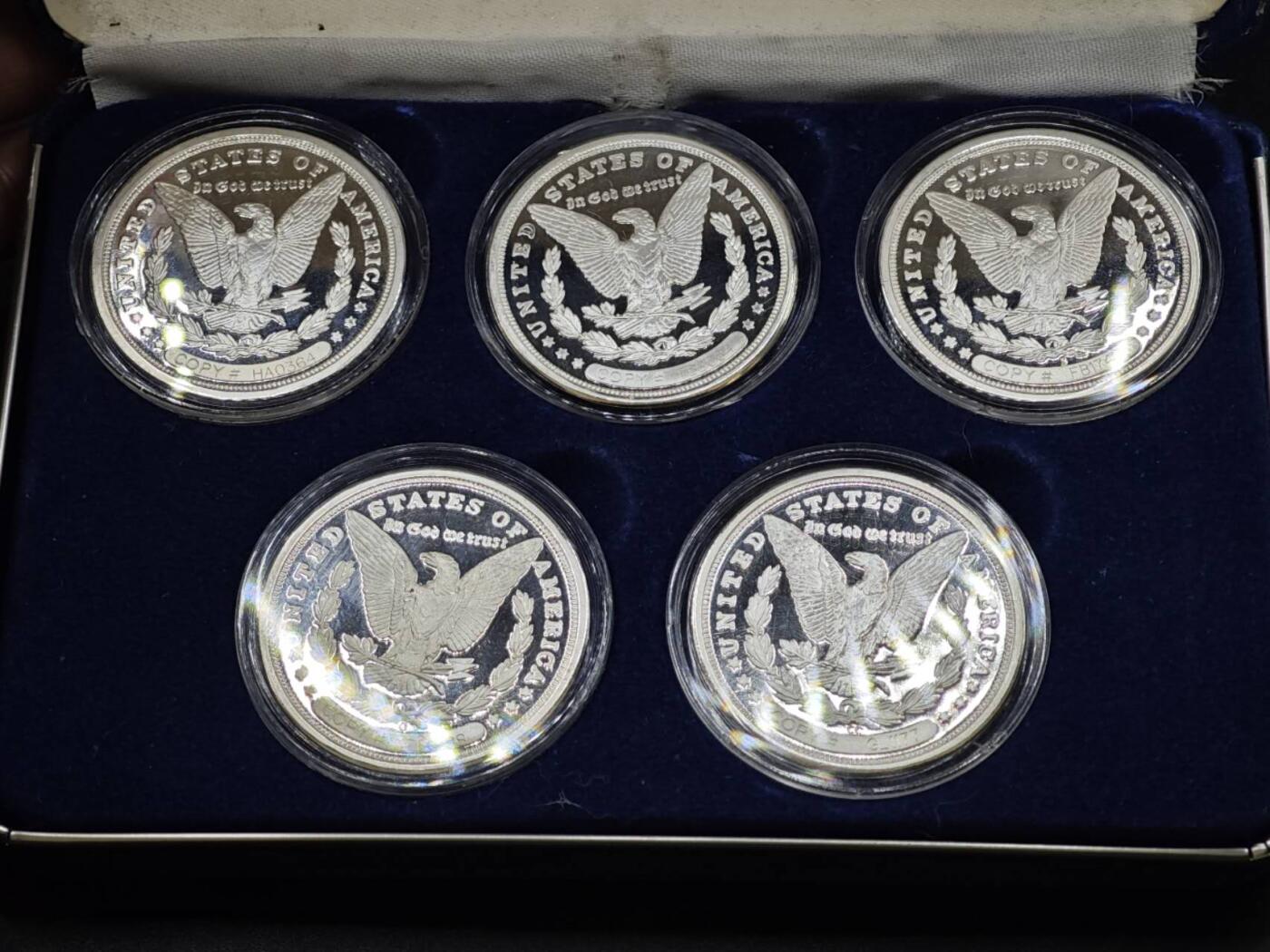 【淘币小摊】实时拍第八百三十拍   银币套币场   满百包邮可预留二周 每周一统一发货   美国摩根特年精制镀银纪念章5枚