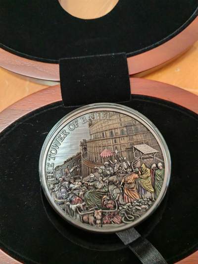 长老汇蛇年精选第八十二场拍卖 - 2022托克劳巴别塔10元彩色高浮雕仿古银币，5盎司999银，盒证全，299枚