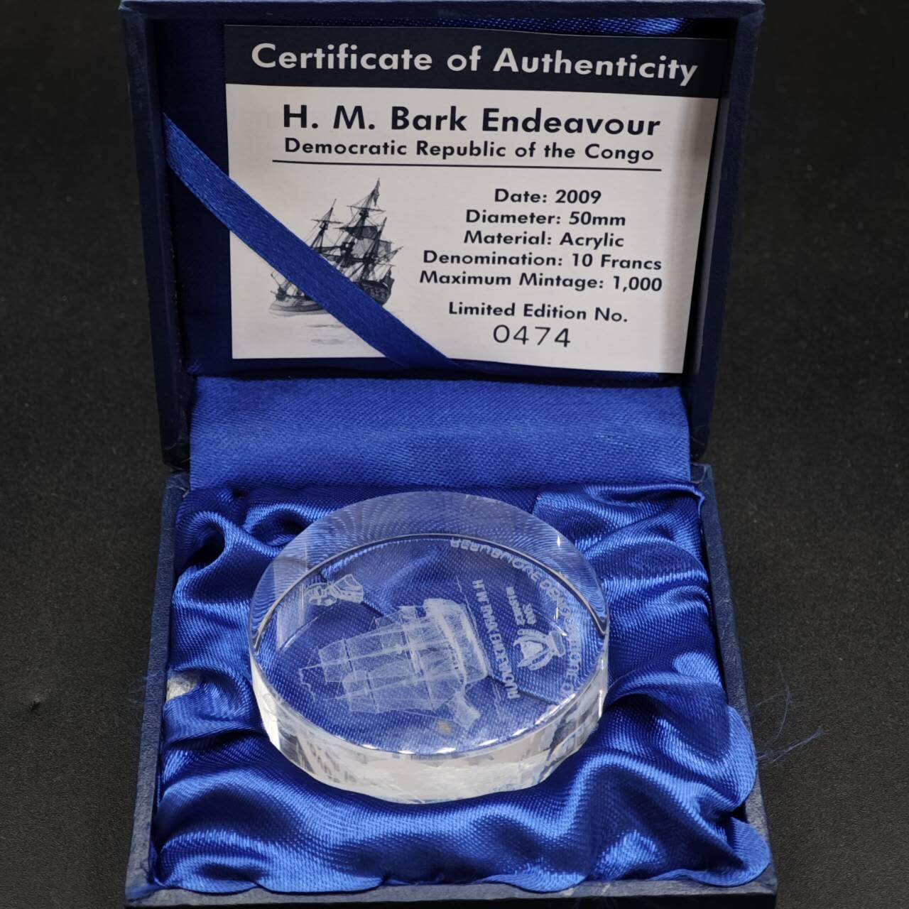 【淘币小摊】实时拍第八百三十拍   银币套币场   满百包邮可预留二周 每周一统一发货   刚果2009年10法郎帆船水晶纪念币发行量1000枚