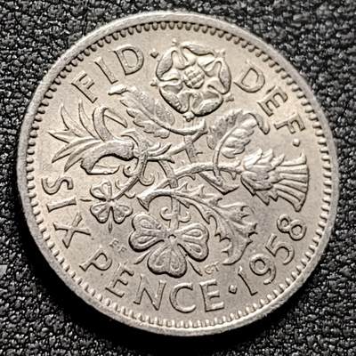 泉币菌-第147场-精品福利场 - 1958年 英国6便士硬币 伊丽莎白二世 