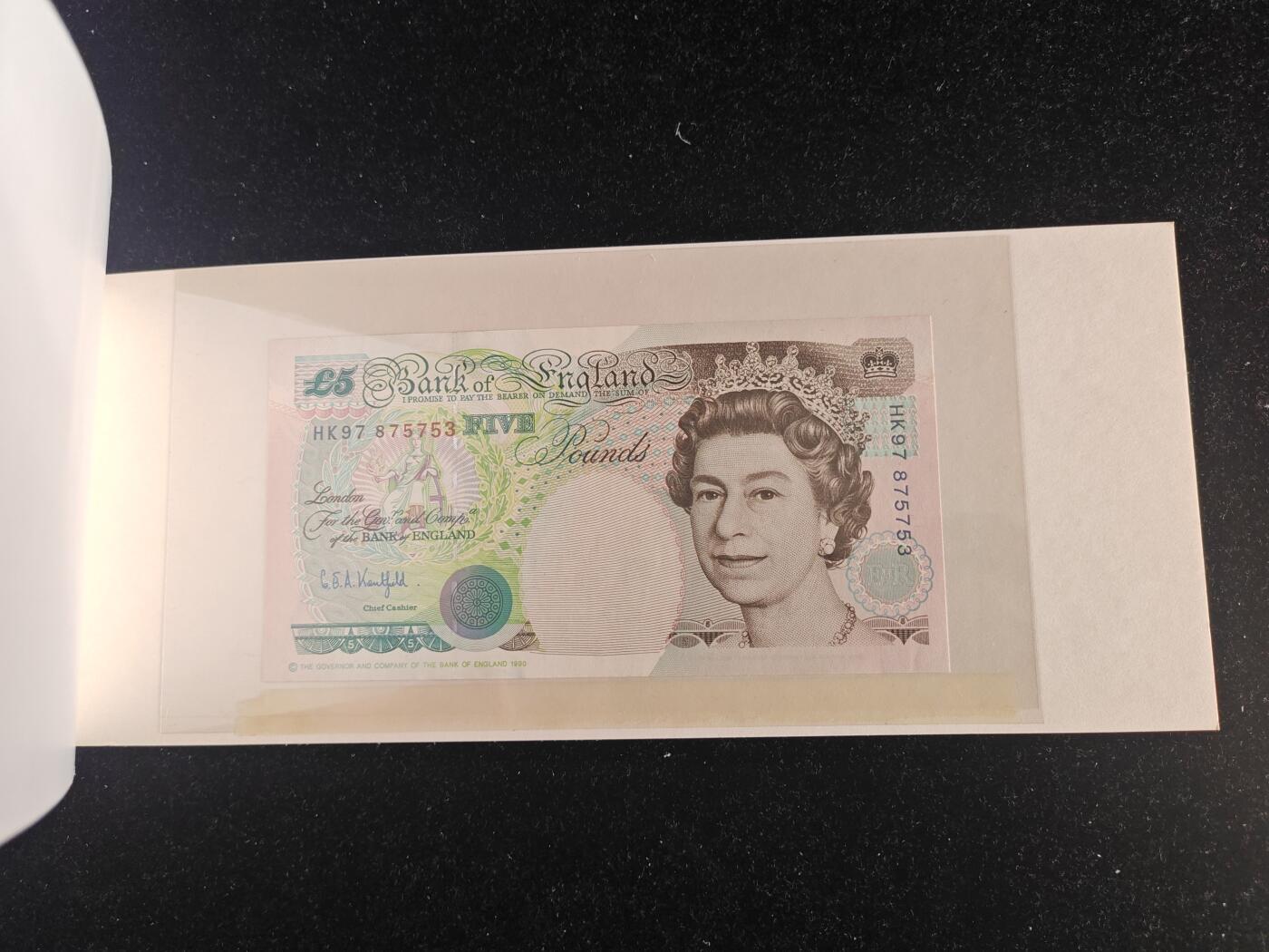 英国 无4 E序 原装册 HK97冠 香港 回归 1997年 5英镑 纪念钞 全新UNC
