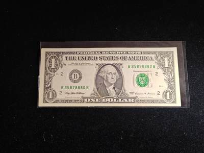 美国纸币 1999年 1美元 靓号 非全新好品 - 美国纸币 1999年 1美元 靓号 非全新好品