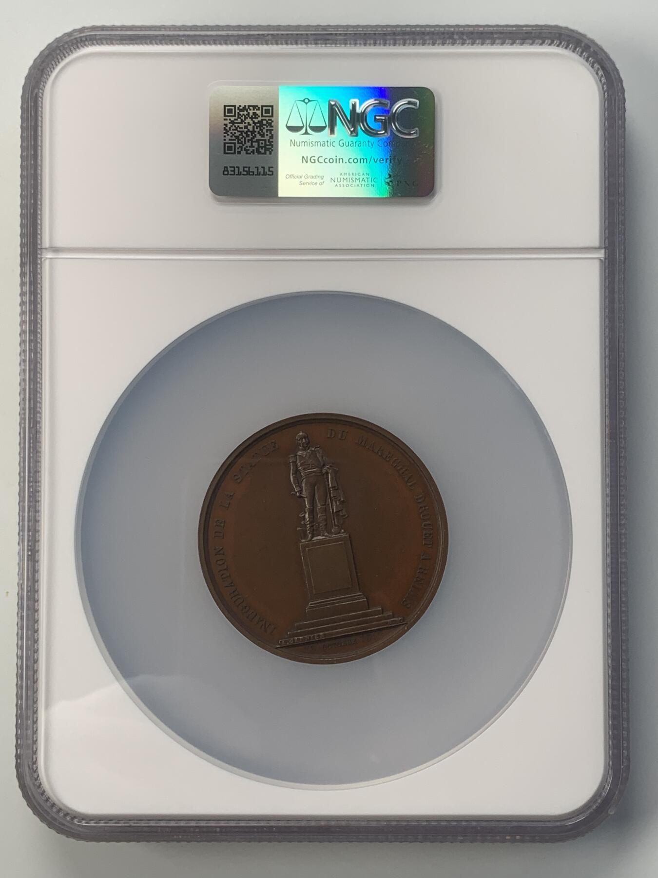 掌中浮雕-藏着的欧洲第046场 NGC MS62 : 1849年法国元帅让-巴蒂斯特德鲁埃纪念碑揭幕铜章，50mm