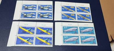 🔥套票🔥德国邮票专场，都是四方联套票 - 德国  四方联邮票一套，1991年发行  航空邮件运输  飞机  飞艇4全，品相如图