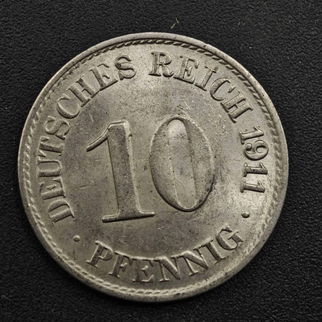 【淘币小摊】实时拍第八百三十一拍   散币场   满百包邮可预留二周 每周一统一发货   德国1911年10芬妮镍币