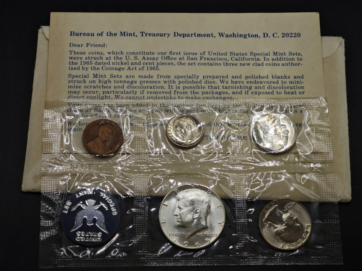 【淘币小摊】实时拍第八百三十拍   银币套币场   满百包邮可预留二周 每周一统一发货   美国1965年肯尼迪套币含1枚银币