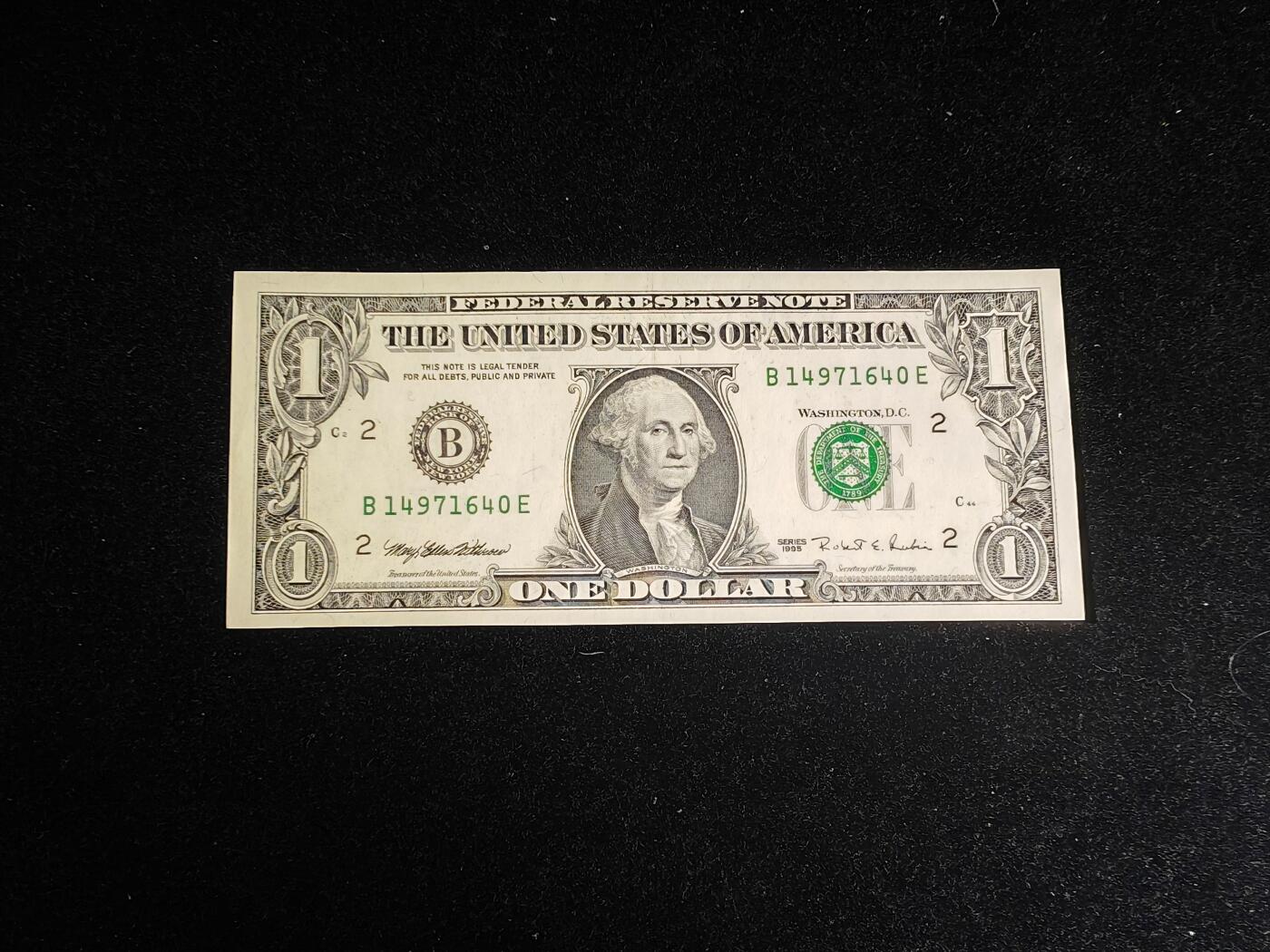美国纸币 1995年 1美元 B区 非全新好品