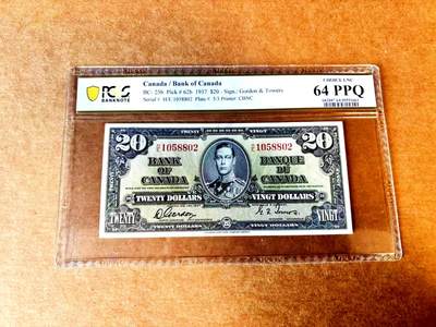 【Blue Auction】世界纸币精拍第763期——18级TOP拍卖/信誉/品质/专业/高效💫 - 【无47】加拿大 1937年20元 英王乔六 漏奶丰收女神 PCGS64EPQ 全新原票 雕刻精美