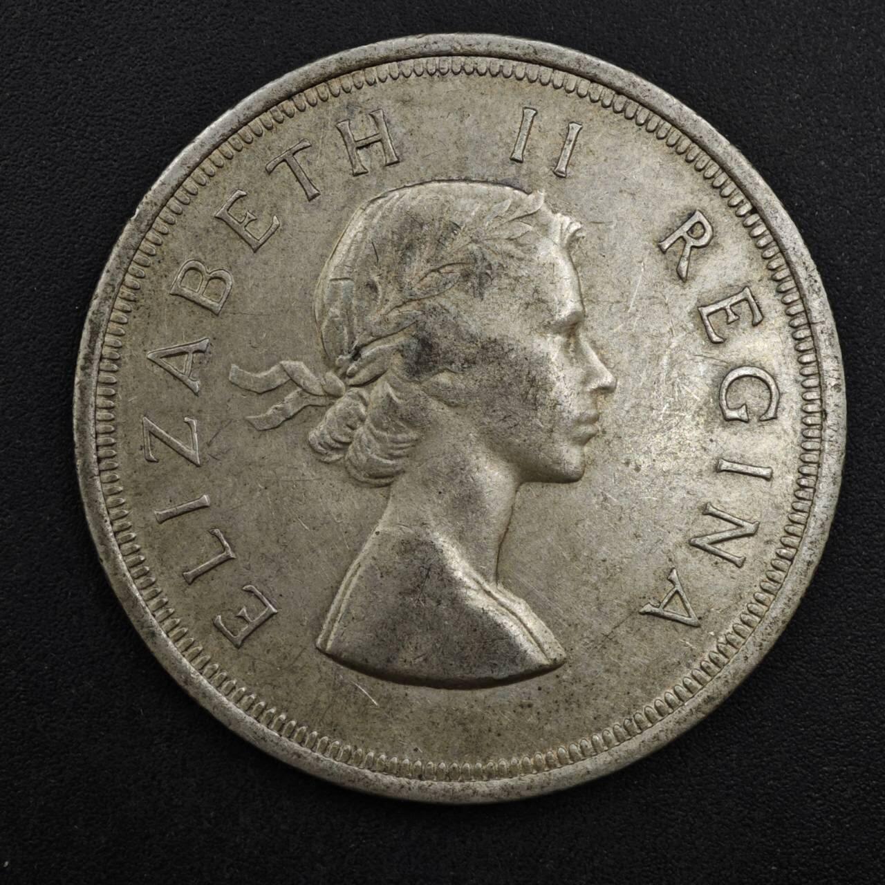 【淘币小摊】实时拍第八百三十拍   银币套币场   满百包邮可预留二周 每周一统一发货   南非1957年伊丽莎白二世5先令羚羊银币28.2克500银银价197