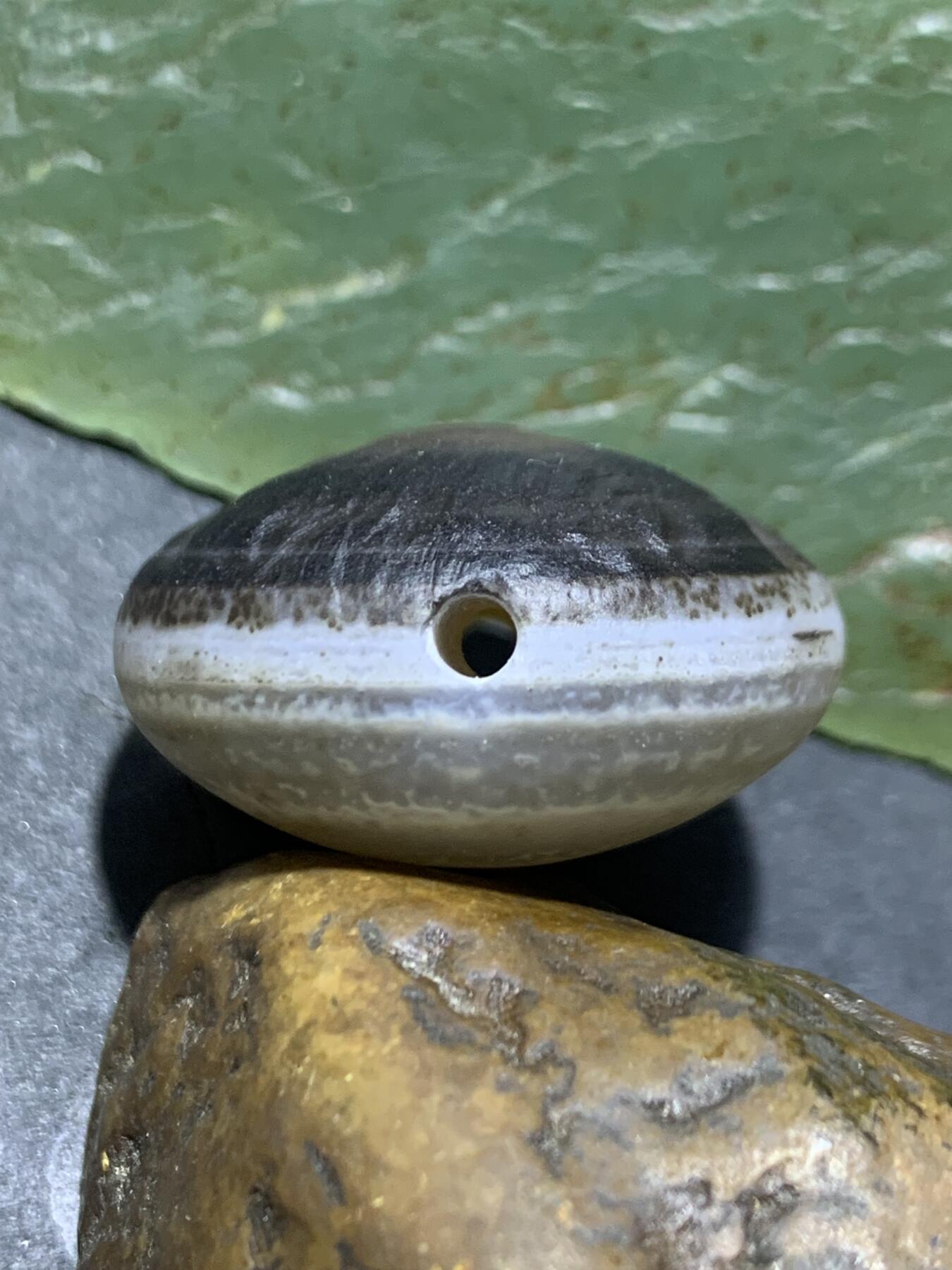 精品亚光药师玛瑙手工雕刻虎首板珠（背云）一颗。