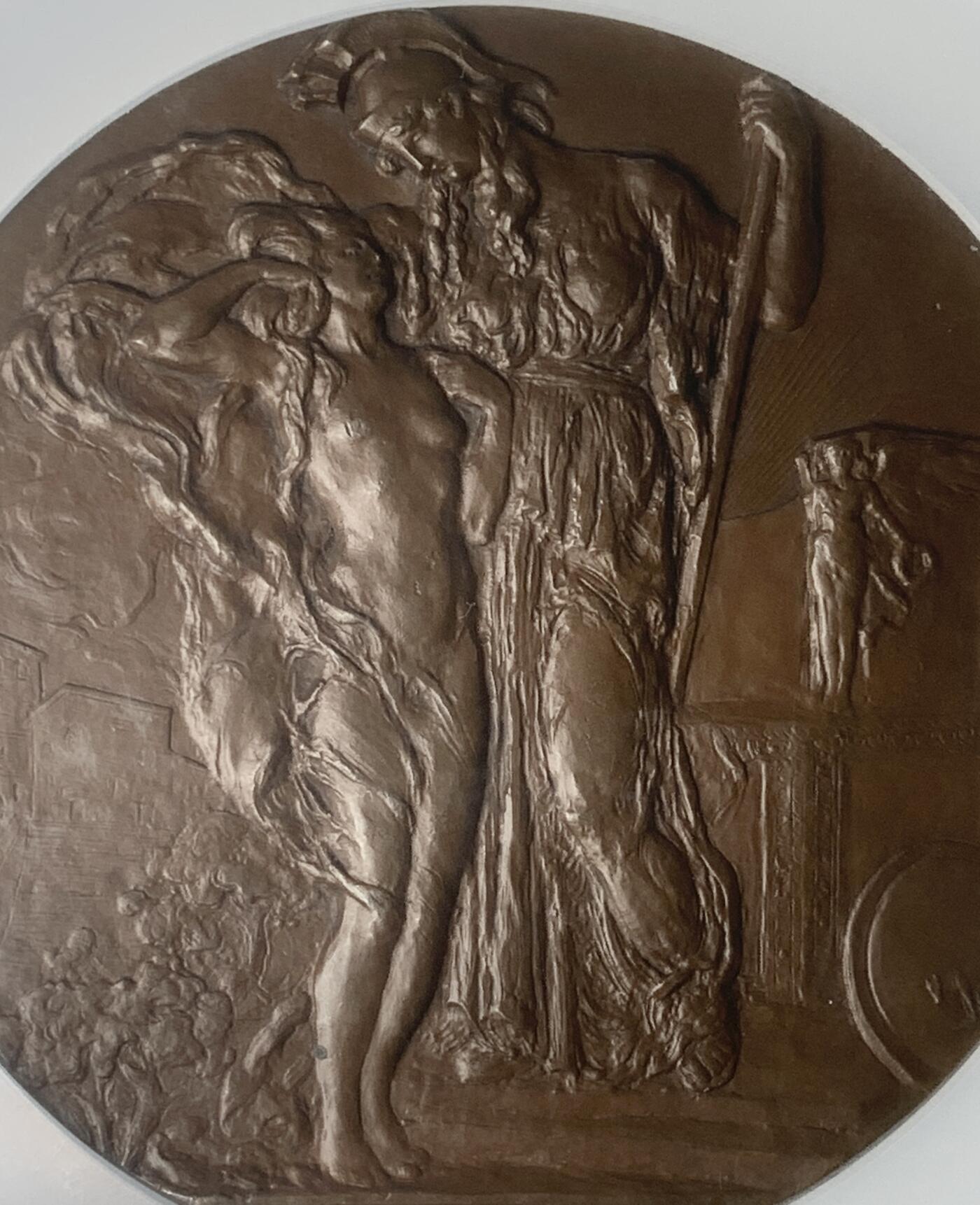 掌中浮雕-藏着的欧洲第046场 NGC MS65 :  1919年意大利阿方索·瓦莱里奥市长纪念大铜章，意大利米兰Johnson造币厂铸造，75mm