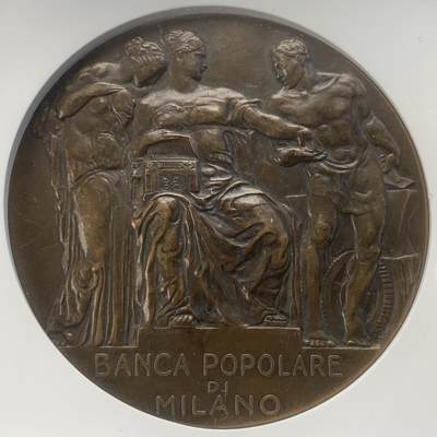 掌中浮雕-藏着的欧洲第046场 - 公博AU53 : 1925年意大利米兰银行（1865-1925）成立60周年纪念铜章，80mm