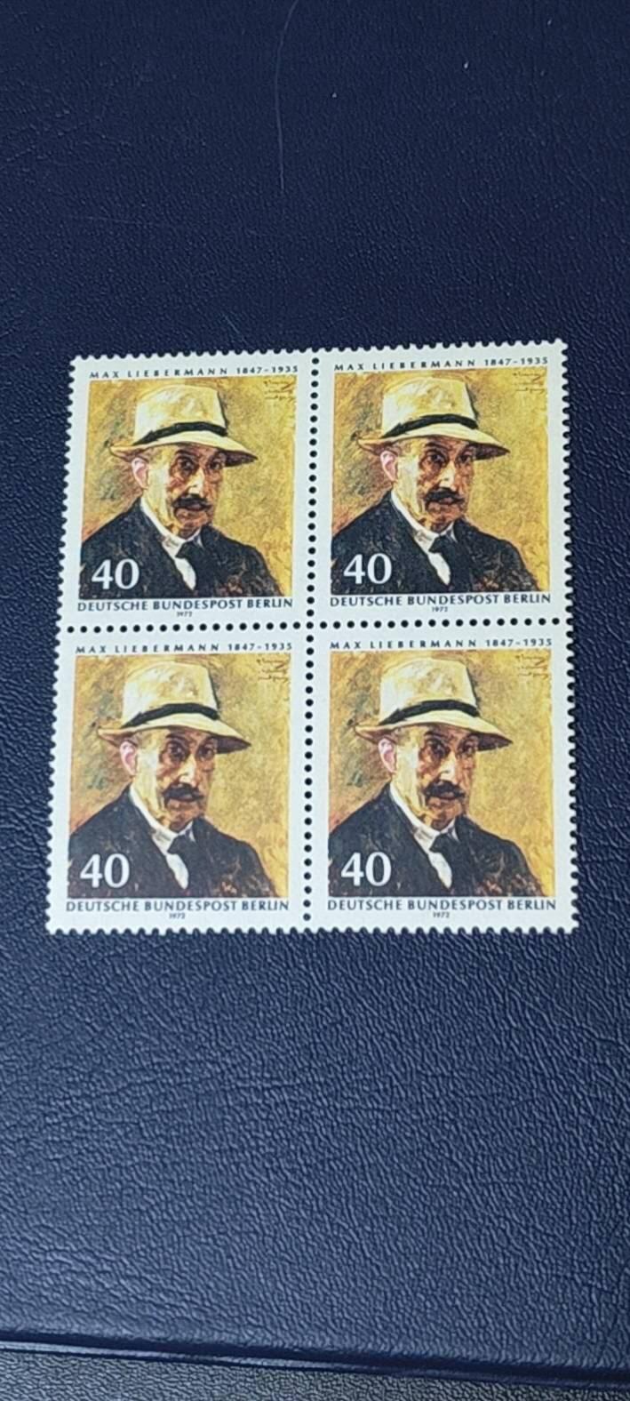 德国邮票专场，都是人物题材 德国  四方联，1972年发行：画家利贝曼诞生125周年，品相如图