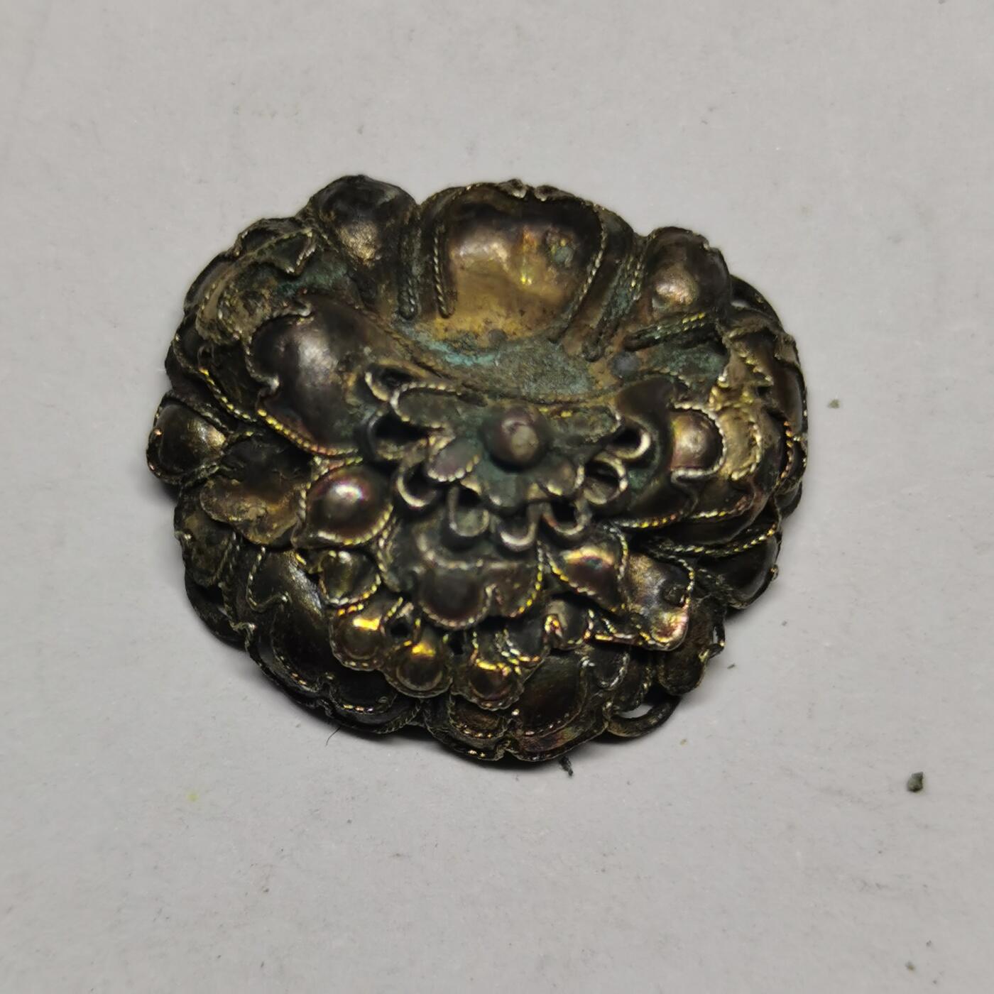 杂件专场89期 清代老银鎏金精美花朵