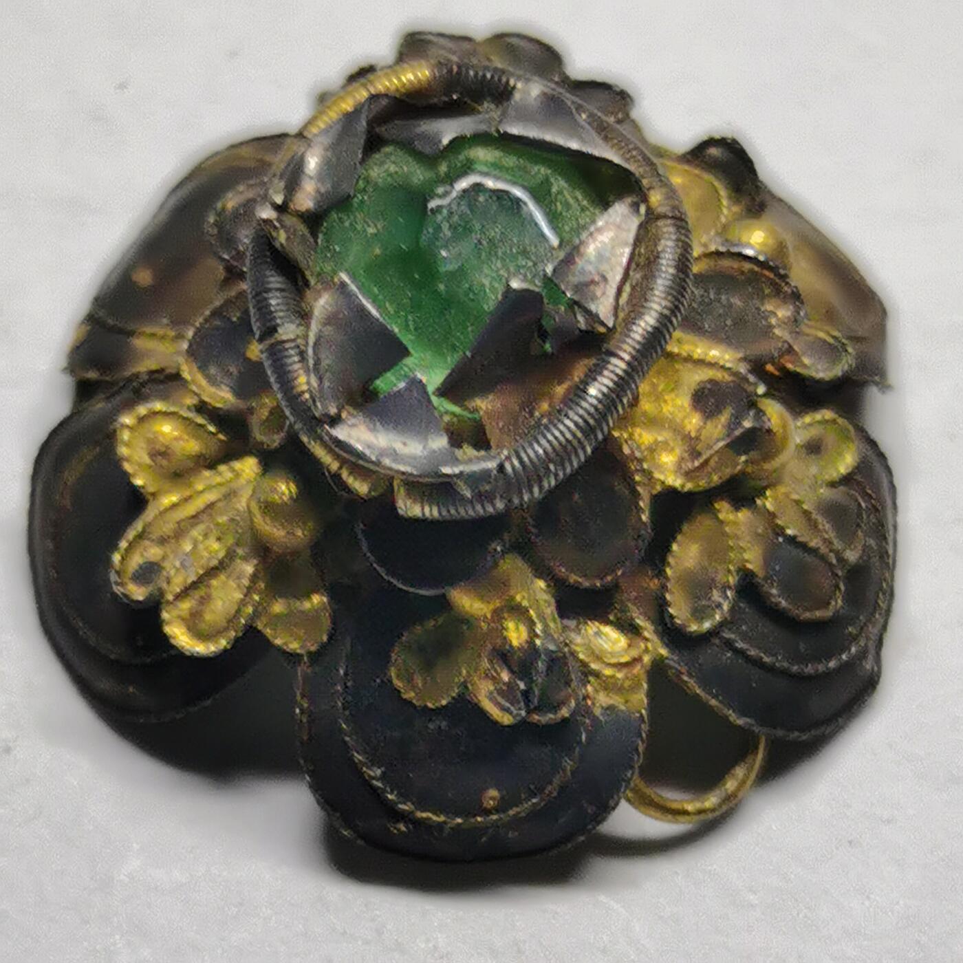 杂件专场89期 清代老银鎏金镶宝石花朵