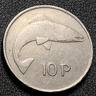 泉币菌-第147场-精品福利场 - 爱尔兰1980年 10便士白铜硬币 竖琴鲑鱼 28.5毫米 