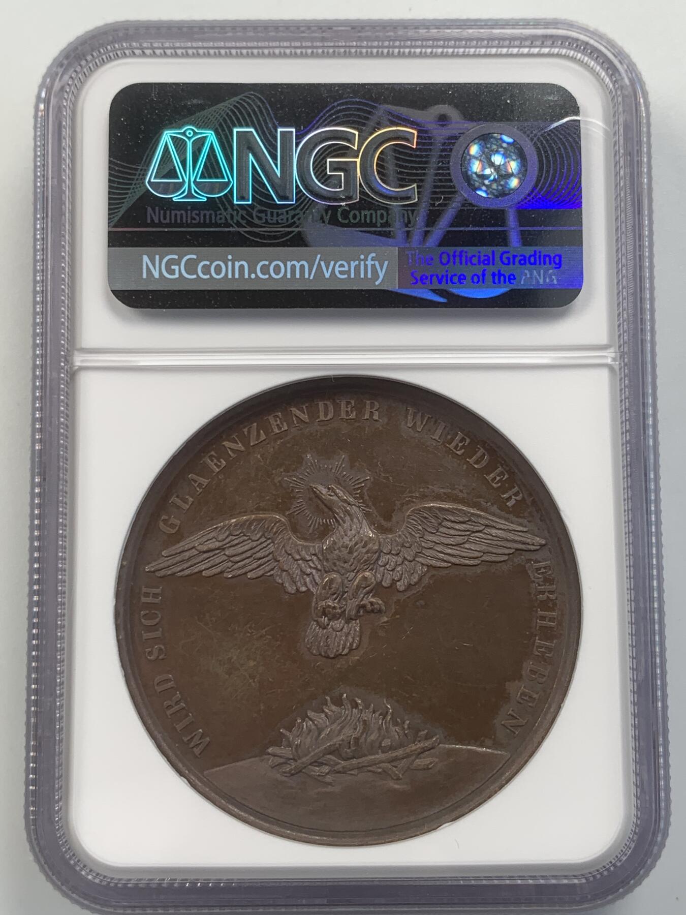 掌中浮雕-藏着的欧洲第046场 NGC MS61 : 1842德国被烧毁的汉堡市重建纪念铜章，44mm