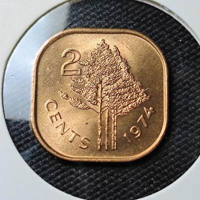 KK钱币收藏小铺 第381期  2月预留时间 周末发货 - 1974斯威士兰2分 好品铜币