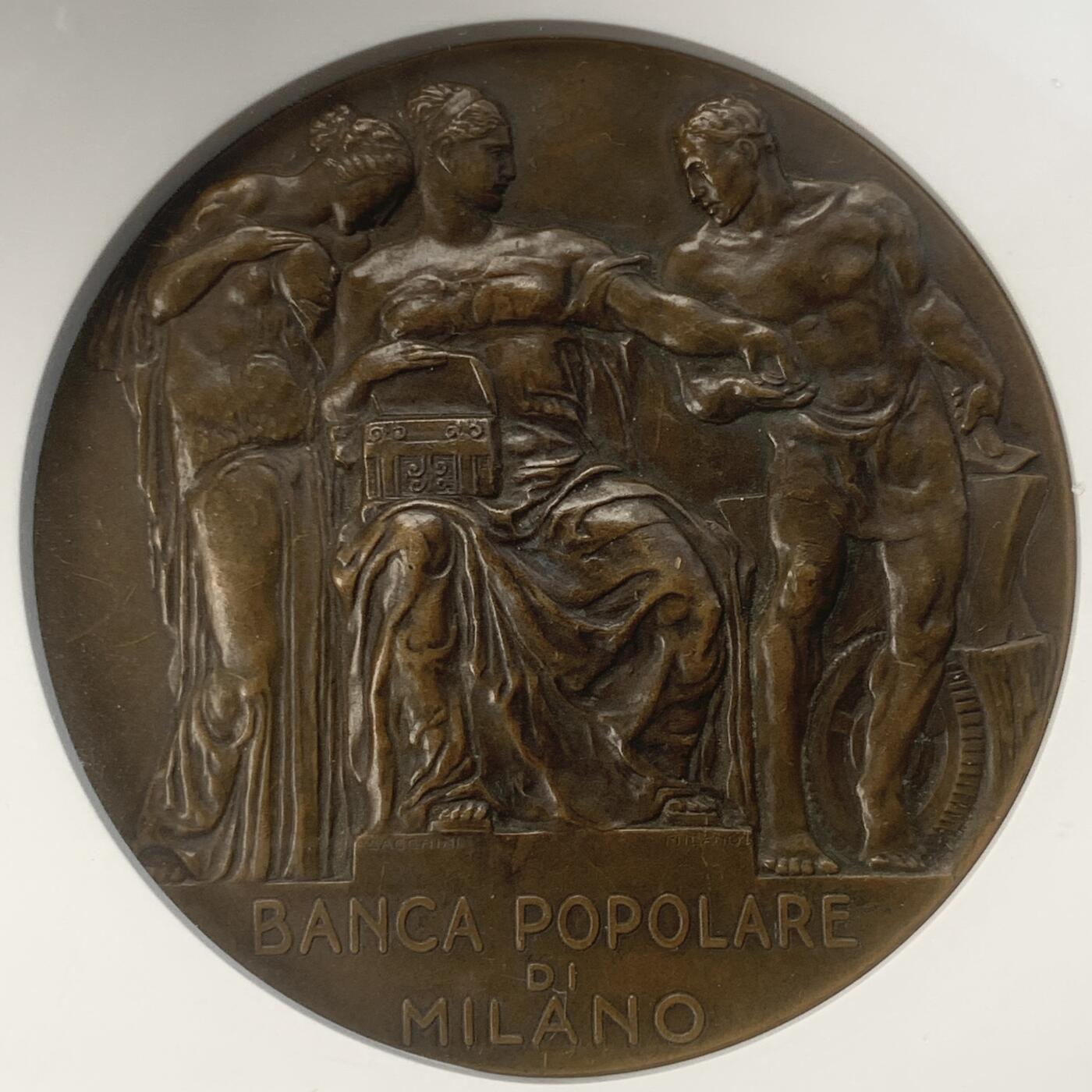 掌中浮雕-藏着的欧洲第046场 公博AU53 : 1925年意大利米兰银行（1865-1925）成立60周年纪念铜章，80mm