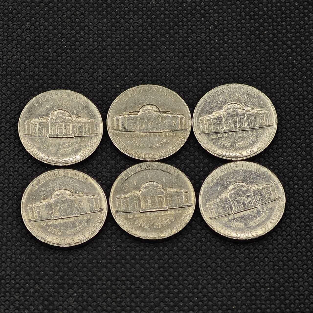 【淘币小摊】实时拍第八百三十一拍   散币场   满百包邮可预留二周 每周一统一发货    美国5分镍币6枚