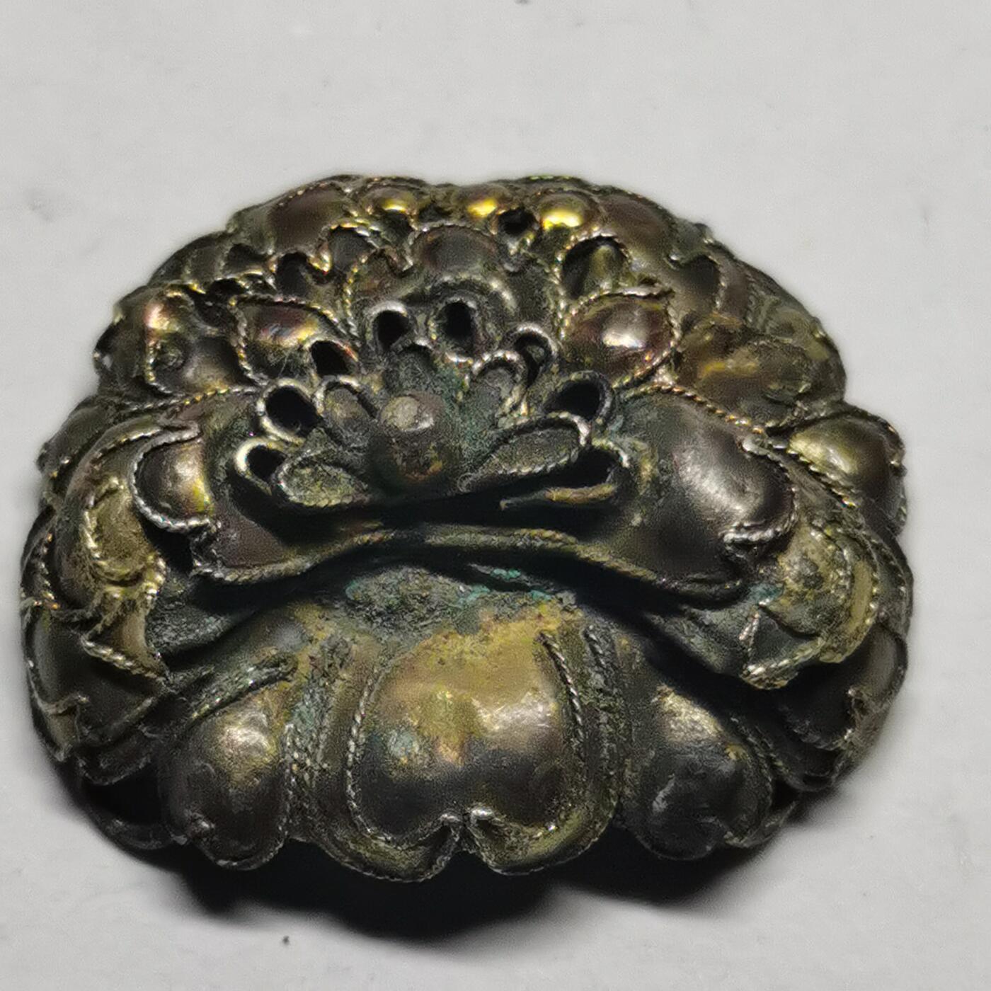 杂件专场89期 清代老银鎏金精美花朵