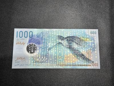 《外钞收藏家》第五百九十四期（畅拍场）（本平台长期征集拍品、欢迎藏友们联系合作） - 2015年马尔代夫1000 A冠 全新UNC