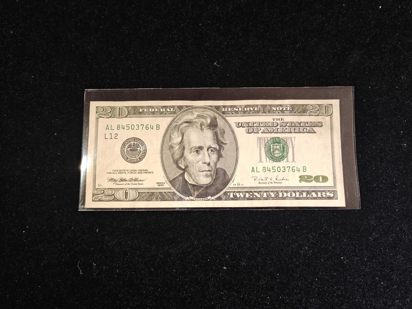 美国 1996年 大头版 20美元 非全新好品