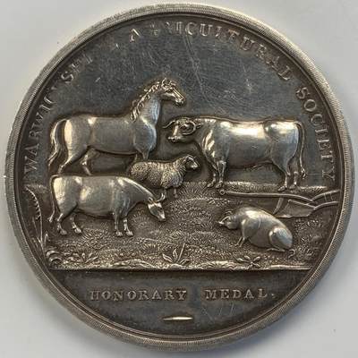 掌中浮雕-藏着的欧洲第046场 - 1928年英国沃里克郡农业协会农业畜牧题材银章，伯明翰925银标，52.7mm，55g