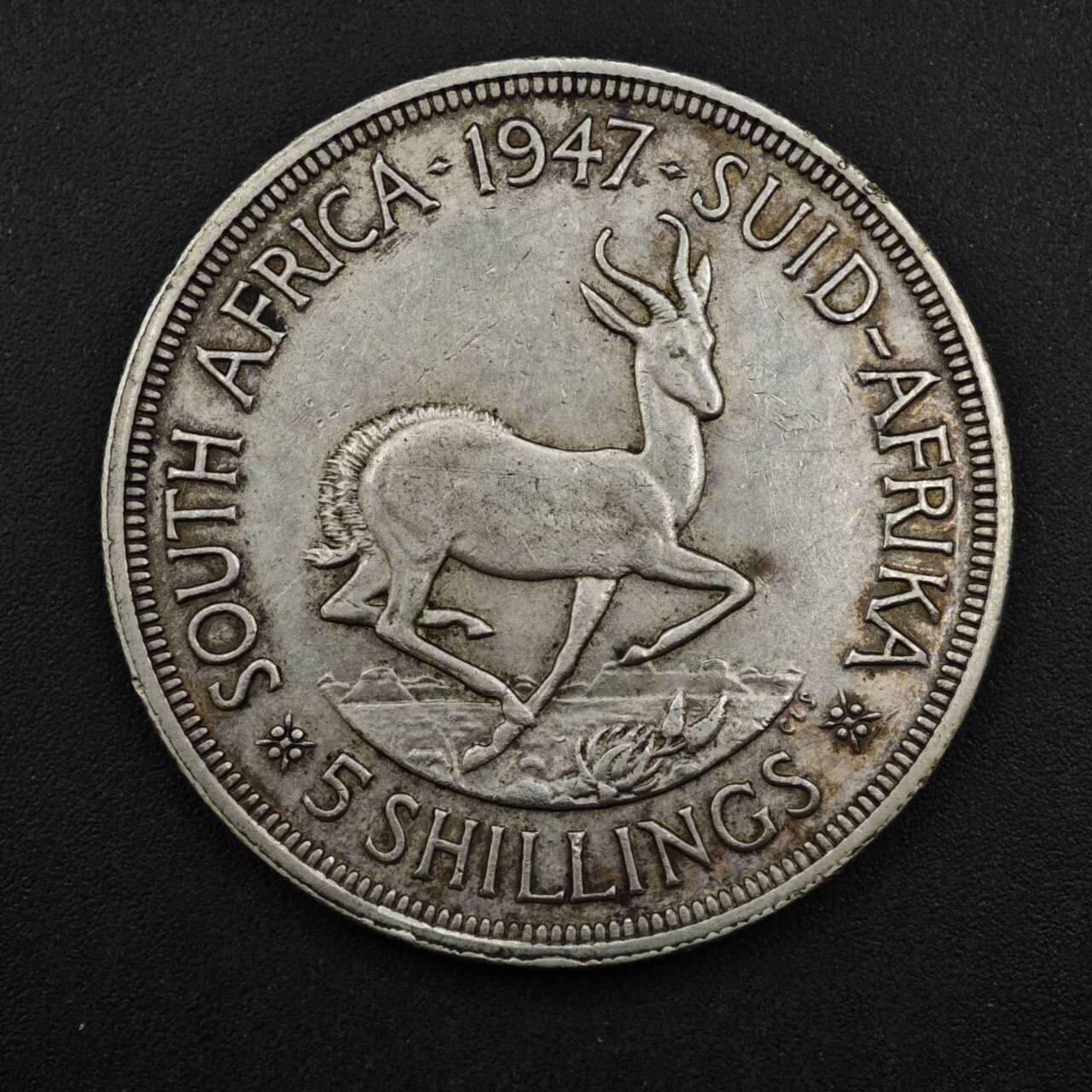 【淘币小摊】实时拍第八百三十拍   银币套币场   满百包邮可预留二周 每周一统一发货   南非1947年乔治六世5先令羚羊银币高银28.2克900银银价355