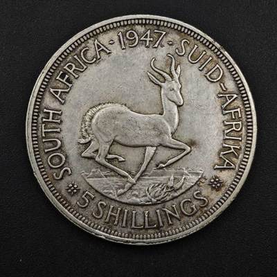 【淘币小摊】实时拍第八百三十拍   银币套币场   满百包邮可预留二周 每周一统一发货   - 南非1947年乔治六世5先令羚羊银币高银28.2克900银银价355