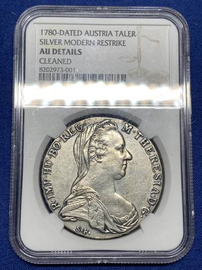 《竞宝斋》第448场 周日，周一，2场连拍 （全场包邮） - NGC AUD 奥匈帝国1780 特蕾西娅女王大奶妈1泰勒银币 早期双须后铸版